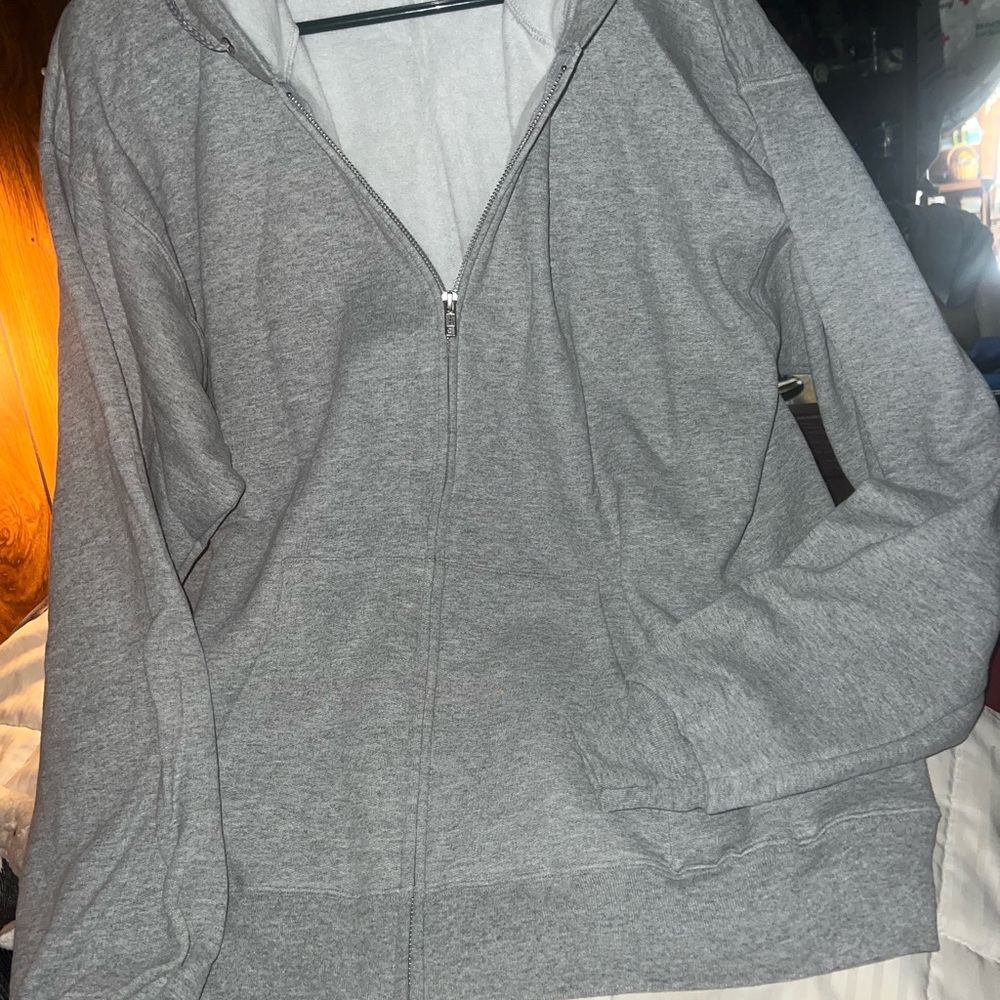 Gray Zip-Up Hoodie Hanes EcoSmart. Size L/XL